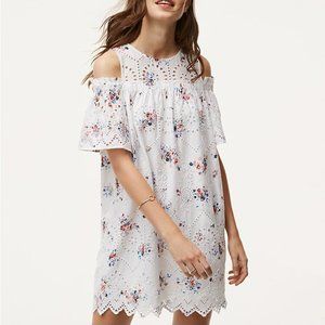 Loft Floral Eyelet Cold Shoulder White Dress
